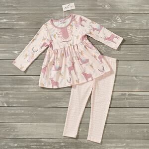 Northern Winter Pink Holiday 2 Piece Pant Set by PETE + LUCY Girls 4T